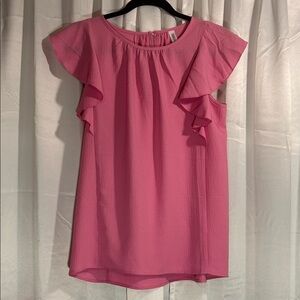 Zenana Outfitters Fuchsia Flutter Sleeve Blouse